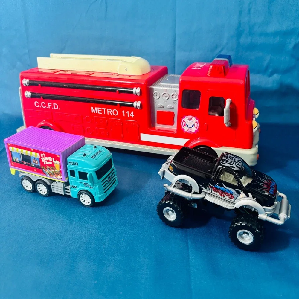 Vintage Chevron Cars Fire Truck Metro 114 Fred Fire Engine Toy Lot of 3